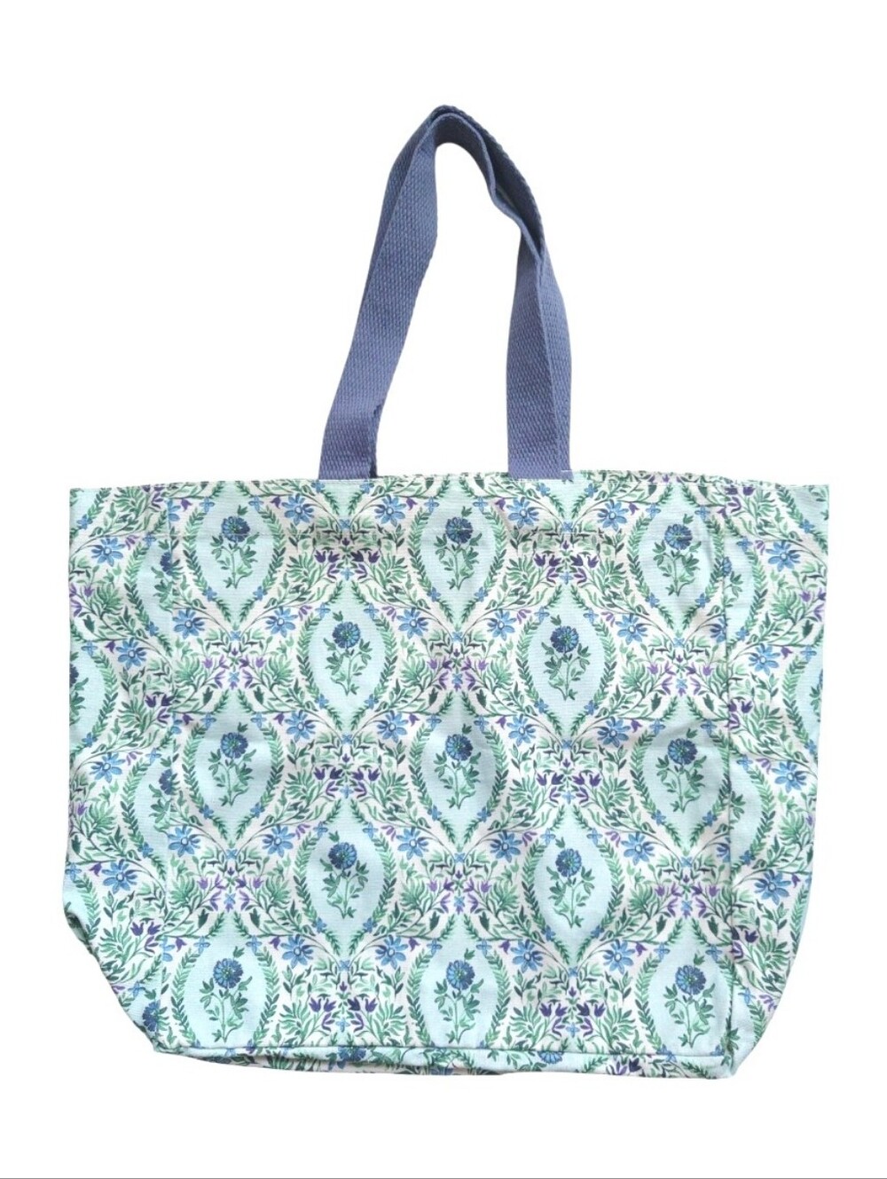 Floral Blue, Green, Purple Cotton Tote Bag Women's Beach, Market Bag New